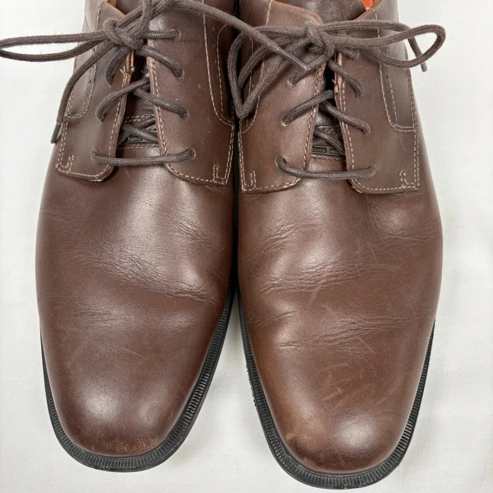 Clarks Un.Bizley View Unstructured Oxford 10.5 Brown Leather Lace Up Dress Shoes